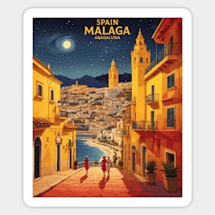 Malaga Spain Starry Night Travel Tourism Retro Vintage Sticker